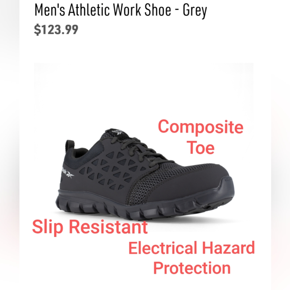 Reebok Men's Sublite Cushion Athletic Safety Shoes RB4038 size 11 Wide Work Shoe